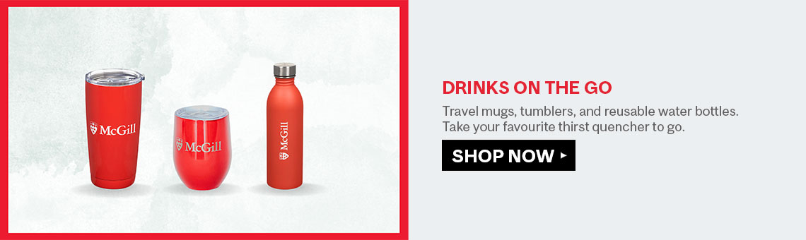 Drinks on the go. Travel mugs, tumblers, and reusable water bottles. Take your favourite thirst quencher to go.
