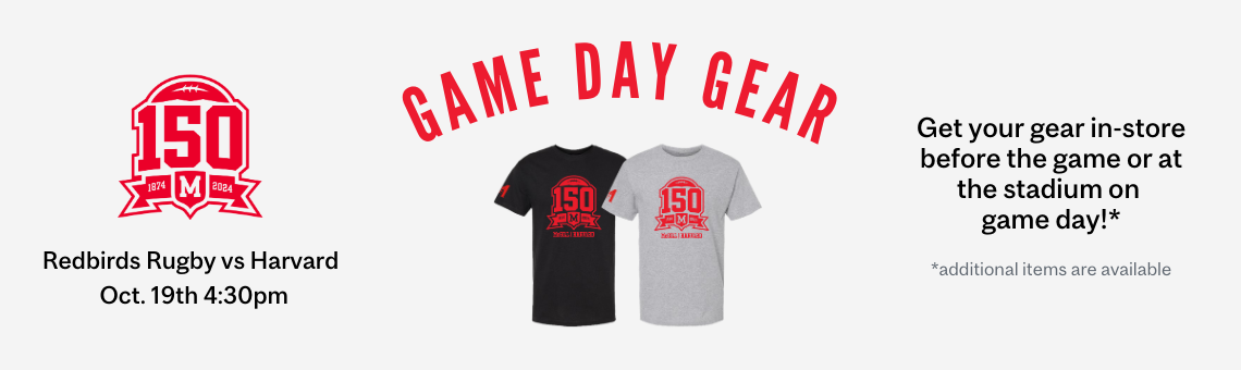 GAME DAY GEAR! Get your gear in-store before the rugby game or at the stadium on  game day! Redbirds vs Harvard 