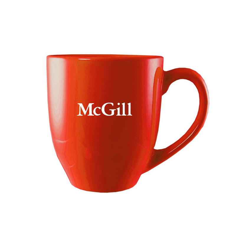 This McGill Engraved Bistro Mug has a matte exterior and  high-gloss interior finish.  The laser engraved logo gives the mug a high-end look perfect for your workstation. Dishwasher and microwave safe