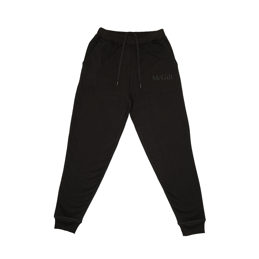  Comfortable and relaxed, these fleece joggers offer a tapered fit that's roomy through the thighs and hips and gradually narrowing towards the ankles for a modern, athletic silhouette. With side pockets and ribbed cuffs and waistband, they feature the McGill wordmark done in a tone-on-tone rubber print on the left hip