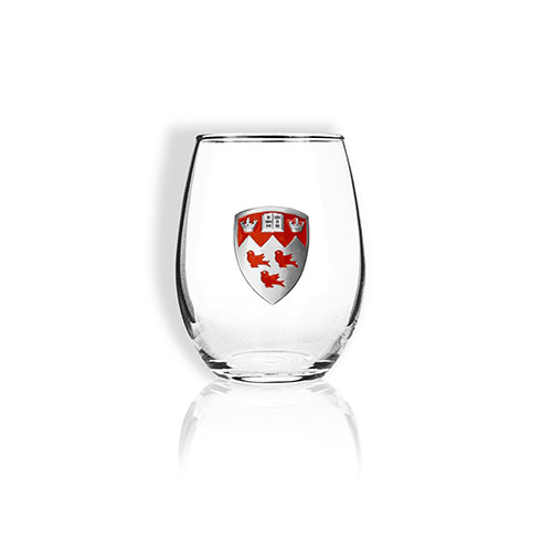 McGill Stemless Wine Glass with Pewter Crest
