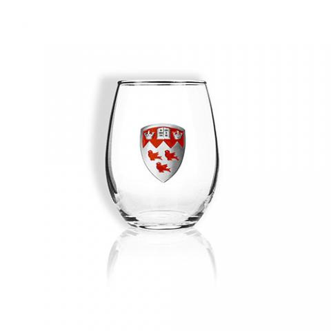 McGill Stemless Wine Glass with Pewter Crest