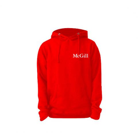 This unisex pullover hoodie is made from premium quality fleece and has a streamlined fit. It features raglan sleeves, a drawstring hood, front pouch pocket, and the McGill wordmark printed on the left chest. Pre-shrunk with tear away label